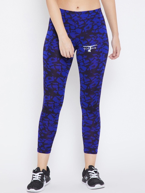 

YOGAIR Women Black & Blue Printed Sports Tights