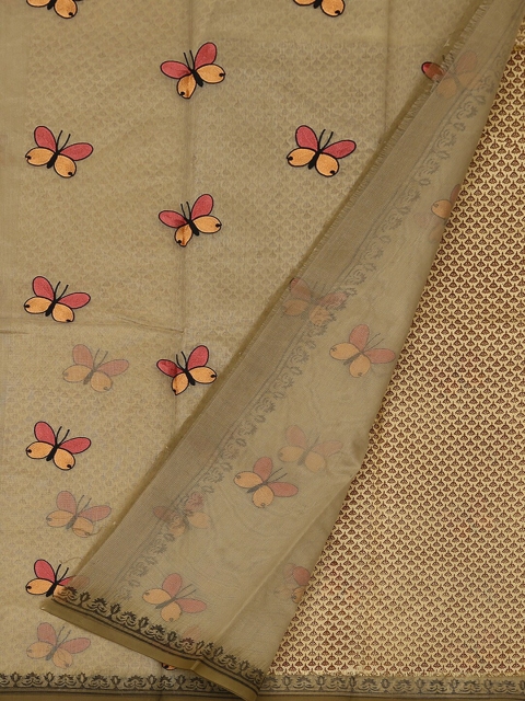 Pothys Cream-Coloured Printed Supernet Saree