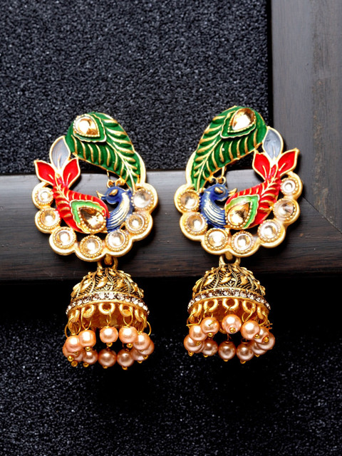 

Ibtida Off-White & Gold-Plated Peacock Shaped Jhumkas