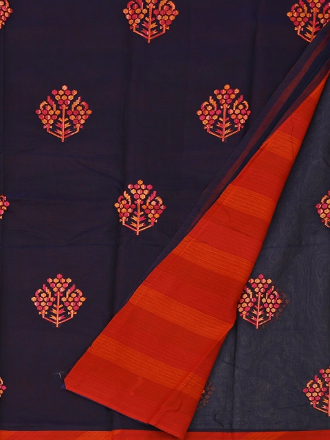 

Pothys Navy Blue & Red Supernet Embroidered Saree