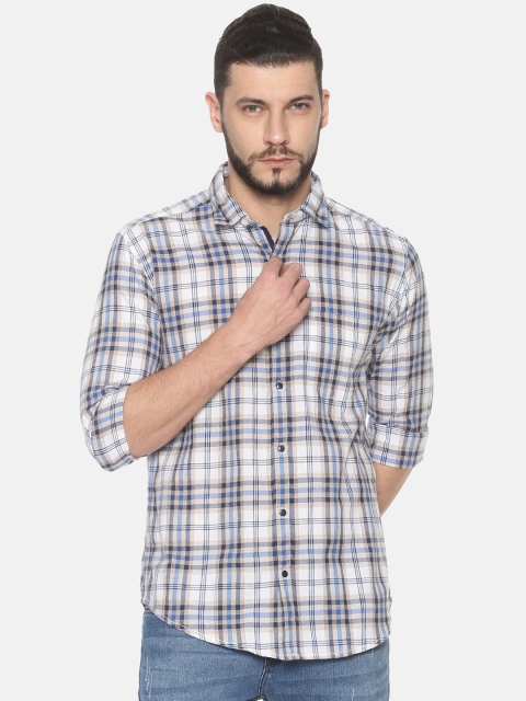 

IVOC Men White & Blue Slim Fit Checked Casual Shirt