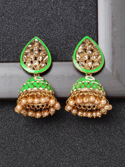 

Ibtida Green & Gold Dome Shaped Jhumkas