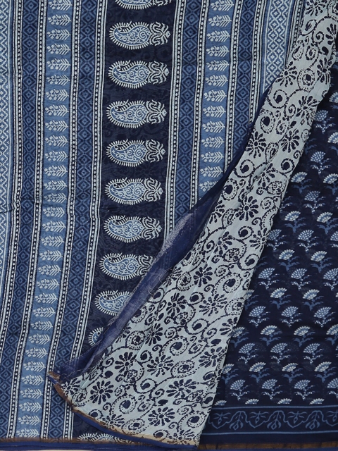 

Pothys Blue Printed Cotton Blend Saree
