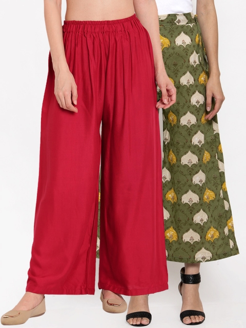 

TAG 7 Women Pack of 2 Flared Palazzos, Maroon