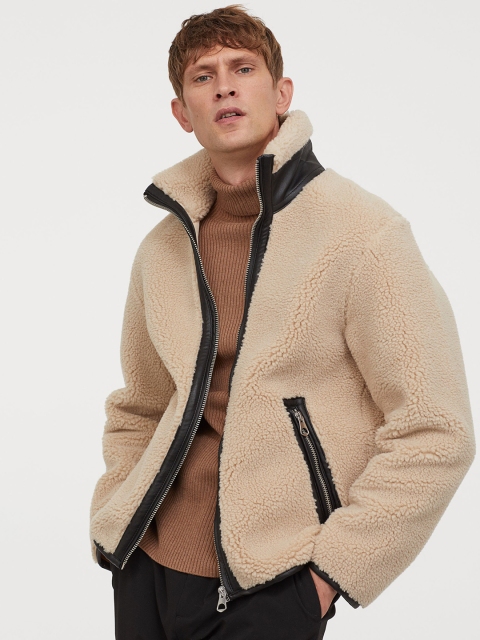

H&M Men Beige Faux Shearling Jacket