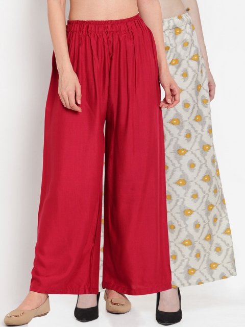 

TAG 7 Women Red & Off-White Pack of 2 Printed Flared Palazzos