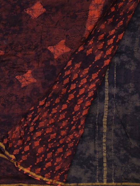 

Pothys Grey & Brown Cotton Blend Printed Saree