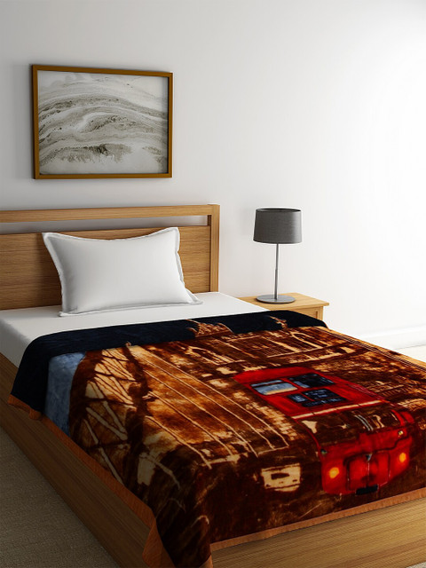 

NEUDIS Brown & Red Geometric Heavy Winter 600 GSM Single Bed Blanket