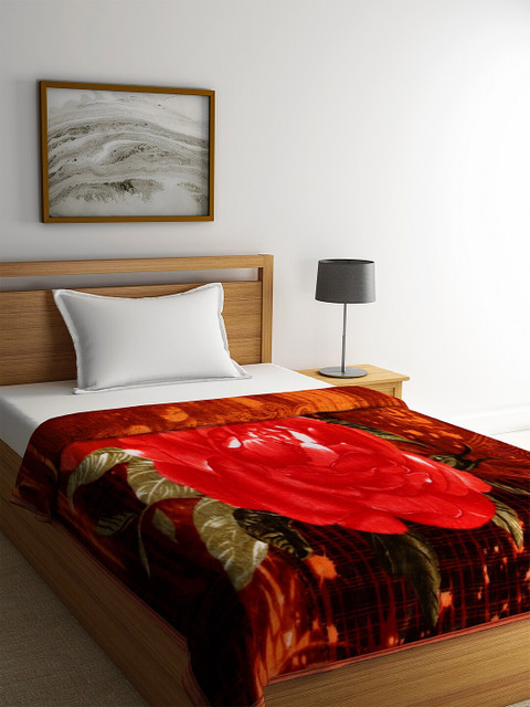 

NEUDIS Brown Floral Heavy Winter 600 GSM Single Bed Blanket