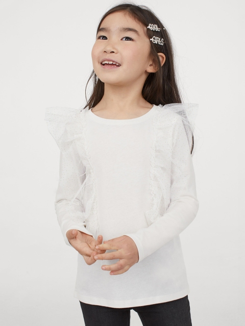 

H&M Girls White Solid Tulle-Flounced Top