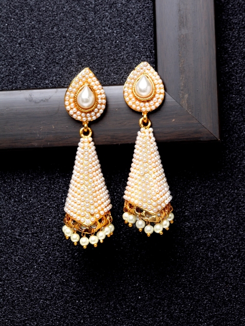 

Ibtida Gold-Plated & White Teardrop Shaped Drop Earrings
