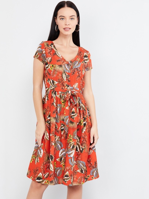 max Women Red Printed Fit and Flare Dress