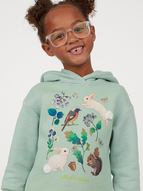 

H&M Girls Green Oversized Printed Hoodie