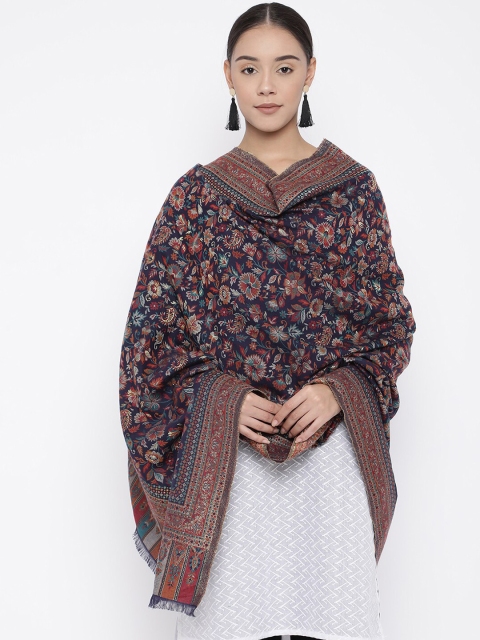 

Pashmoda Women Navy Blue & Brown Woven-Design Kashmiri Kaani Shawl