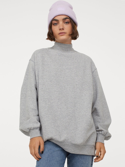 

H&M Women Grey Solid Oversized Sweatshirt
