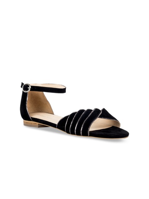 

Vanilla Moon Women Black Textured Leather Open Toe Flats