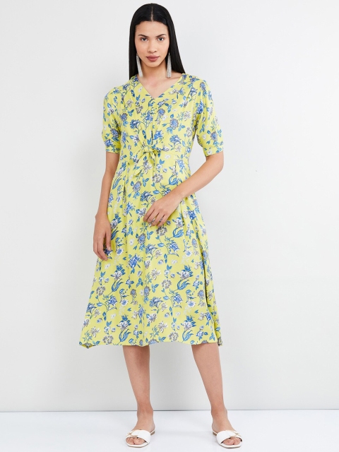 

max Women Yellow Floral Printed A-Line Dress