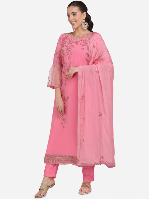 

Stylee LIFESTYLE Pink Poly Georgette Unstitched Dress Material