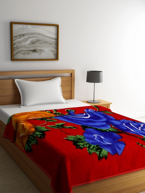 

NEUDIS Red & Blue Floral Heavy Winter 600 GSM Single Bed Blanket