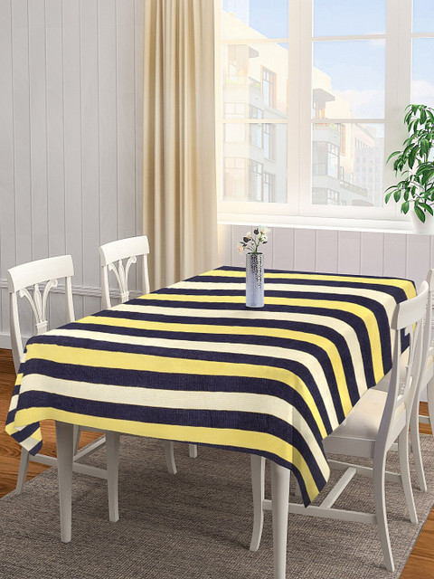 

NEUDIS Navy Blue & Yellow Striped 6-Seater Rectangular Table Cover