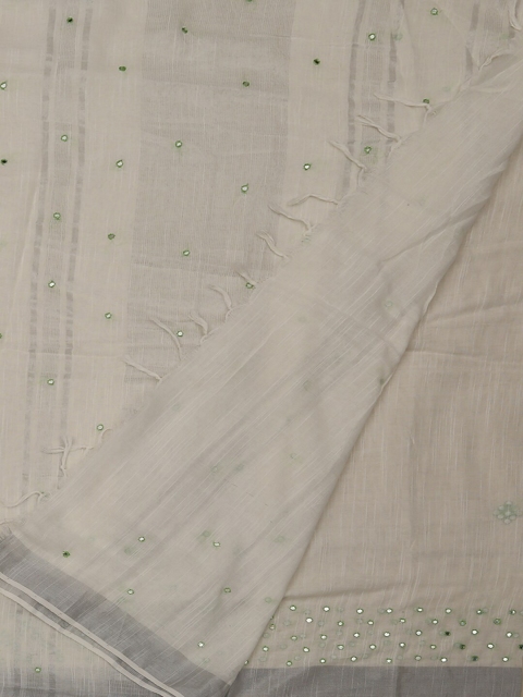 

Pothys White Solid Linen Blend Saree