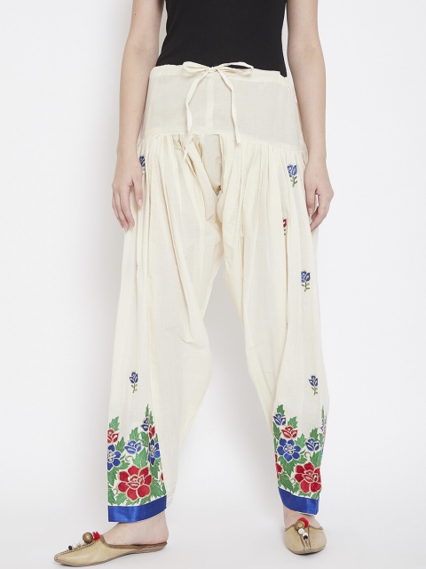 

Castle Women Off-White & Red Phulkari Embroidered Loose-Fit Salwar