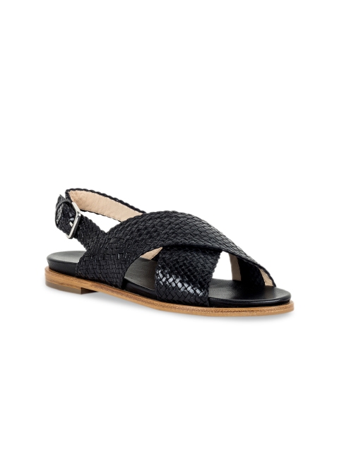 

Vanilla Moon Women Black Woven Design Leather Open Toe Flats