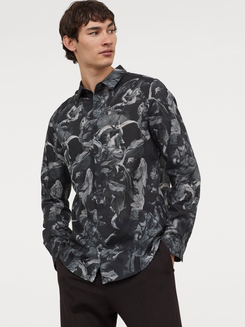 

H&M Men Black Patterned Shirt