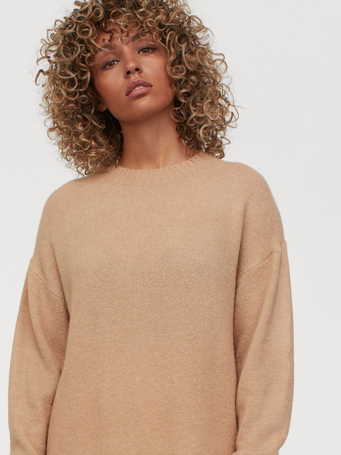 

H&M Women Beige Solid Knitted Jumper