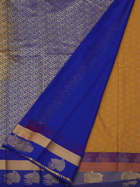 

Pothys Mustard Yellow & Blue Art Silk Woven Design Saree