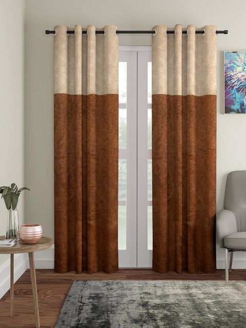 

KLOTTHE Brown & Beige Set of 2 Self Design Door Curtains