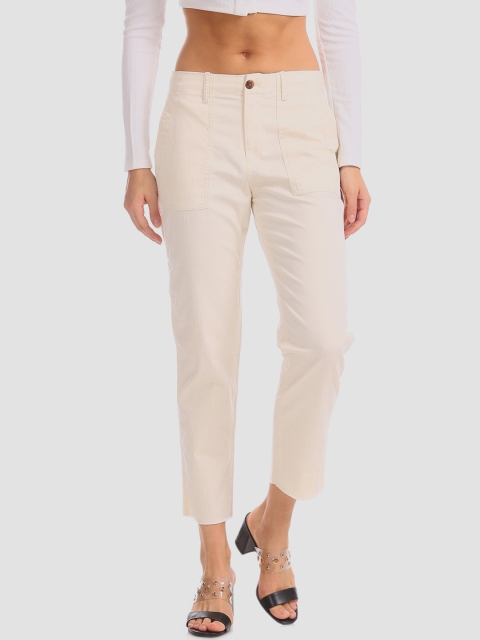 

GAP Women Cream-Coloured Regular Fit Striped Trousers