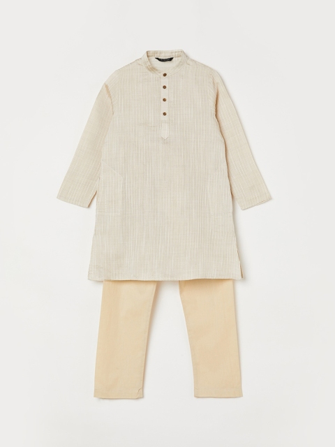 

Melange by Lifestyle Boys Beige Self Design Kurta with Pyjamas