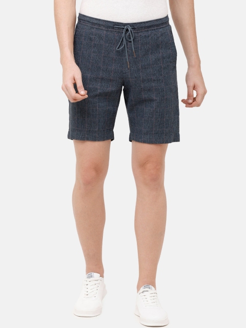 

CAVALLO by Linen Club Men Charcoal Checked Slim Fit Cotton Linen Shorts
