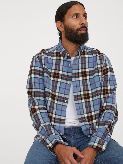 

H&M Men Blue Checked Flannel Shirt