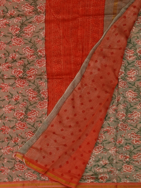 

Pothys Green & Orange Cotton Blend Printed Saree