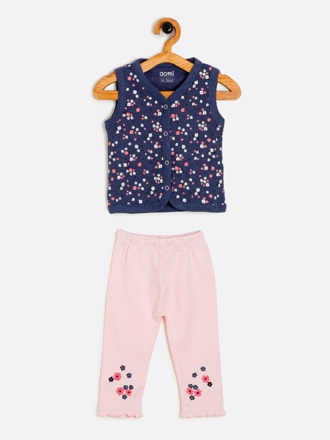 

Aomi Girls Blue & Pink Floral Printed Top with Leggings