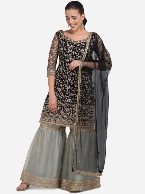 

Stylee LIFESTYLE Black & Grey Net Semi-Stitched Dress Material