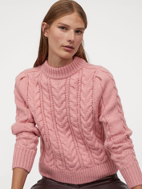 

H&M Women Pink Solid Cable-Knit Jumper