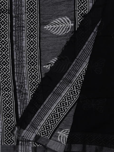 

Pothys Black Printed Linen Blend Saree