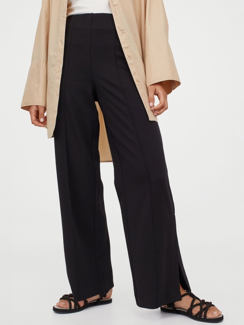 

H&M Women Black Wide Side-Slit Trousers