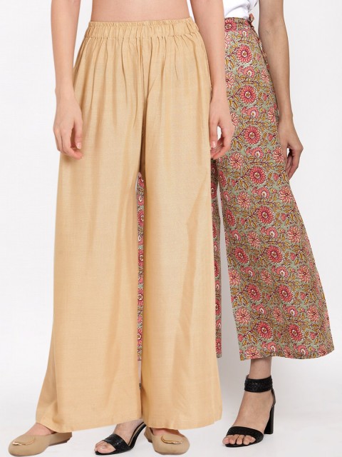

TAG 7 Women Pack of 2 Flared Palazzos, Beige