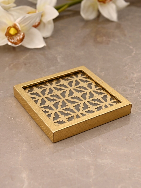 

Pure Home and Living Set Of 4 Gold-Toned Textured Gothic Square Coasters