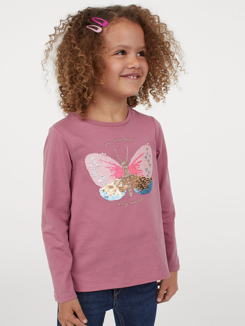 

H&M Girls Pink Motif-Front Jersey Top