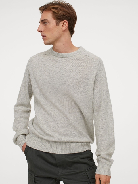 

H&M Men Grey Solid Wool-Blend Sustainable Jumper