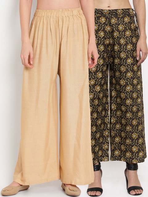 

TAG 7 Women Pack of 2 Flared Palazzos, Beige