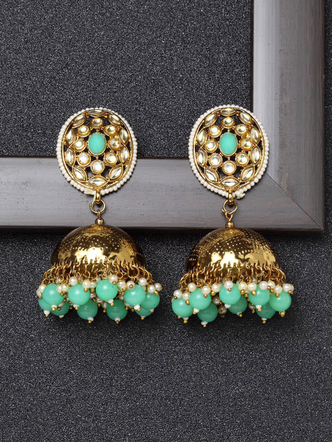 

Ibtida Green Gold-Plated Handcrafted Dome Shaped Jhumkas