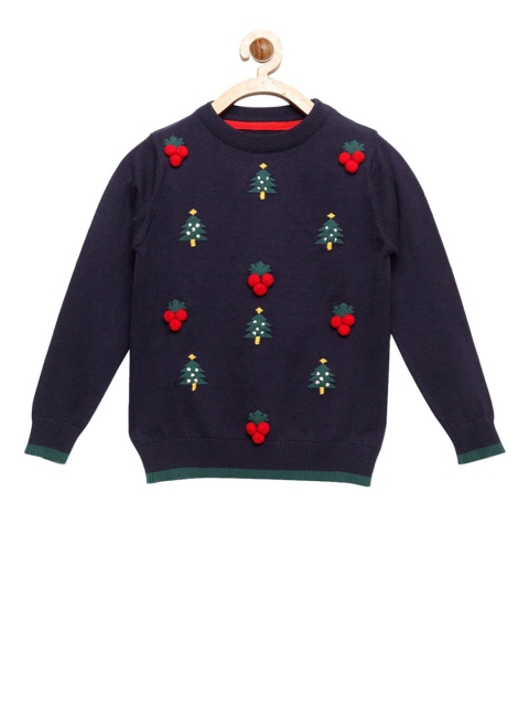 

Cherry Crumble Unisex Kids Navy Blue Printed Pullover Sweater