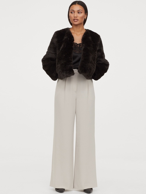 

H&M Women Black Solid Faux Fur Jacket