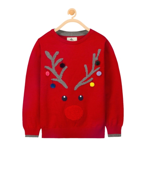 

Cherry Crumble Unisex Kids Red Printed Pullover Sweater